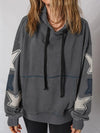 Star Patchwork Contrast Stitching Mineral Wash Kangaroo Pocket Hoodie Dark Gray