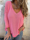Full Size Casual V-Neck Knit Sweater Plus Size Pink
