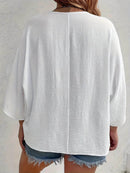 Full Size Casual V-Neck Button Down Relaxed Fit Blouse Plus Size - Store 42