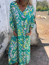 Full Size Printed V-Neck Dress with Pockets Plus Size - Store 42
