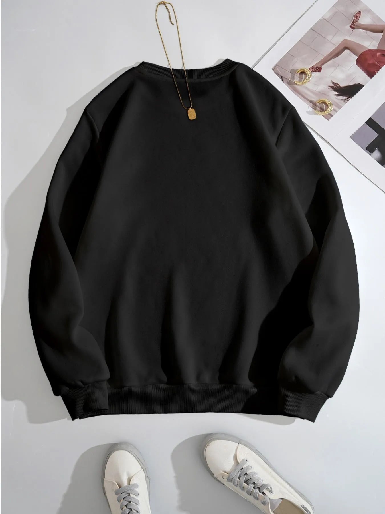 Trendsi Butterfly Round Neck Long Sleeve Sweatshirt - 100% Polyester, Machine Washable