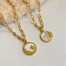Elegant 18K Gold-Plated Titanium Steel Pendant Necklace with Adjustable Chain and Pearl Shell - Store 42