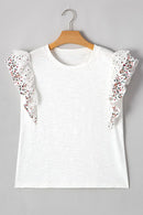 Floral Lace Eyelet Patched Butterfly Sleeve Blouse