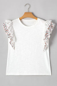 Floral Lace Eyelet Patched Butterfly Sleeve Blouse
