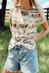 Western Fashion Mustang River Printed Mesh T Shirt Beige