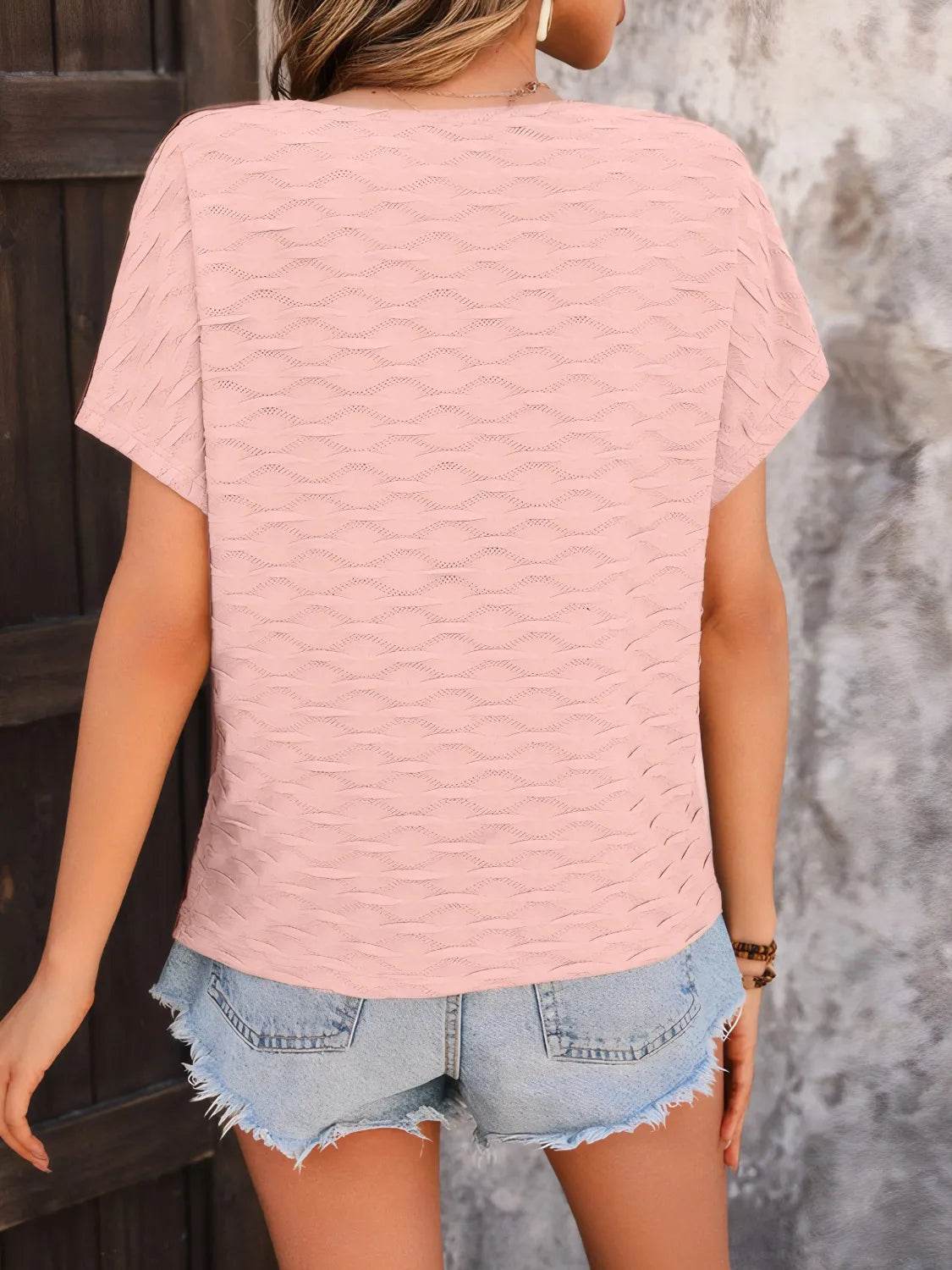 Slightly Stretchy Solid Round Neck Short Sleeve T-Shirt - 95% Polyester & 5% Spandex - Store 42