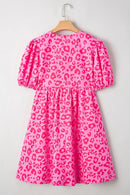 Leopard Tie Front Puff Sleeve Dress
