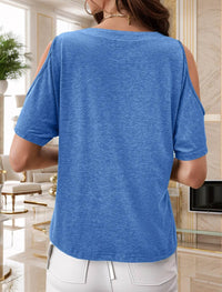 Full Size Cold Shoulder Button Front T-Shirt Plus Size - Store 42