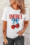 AMERICA Bow Cherry Crewneck T-Shirt – Comfortable Stretch Fit, Soft Polyester-Cotton Blend - Store 42