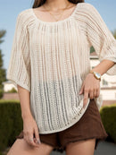 Openwork Round Neck Cover-Up Tan