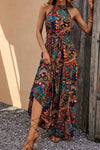 Tied Floral Sleeveless Dress Brown