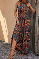 Tied Floral Sleeveless Dress Brown