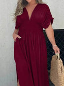 Full Size Deep V-Neck Maxi Dress with Side Slit Plus Size - Store 42