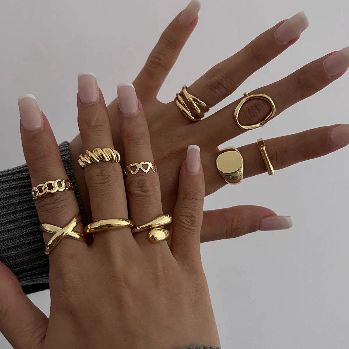 10-Piece 18K Gold-Plated Alloy Geometric Ring Set for Stylish Accessories - Store 42
