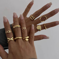 10-Piece 18K Gold-Plated Alloy Geometric Ring Set for Stylish Accessories - Store 42