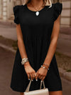 Full Size Ruffled Round Neck Cap Sleeve Denim Dress Black