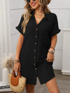 Button Down Short Sleeve Mini Dress Black