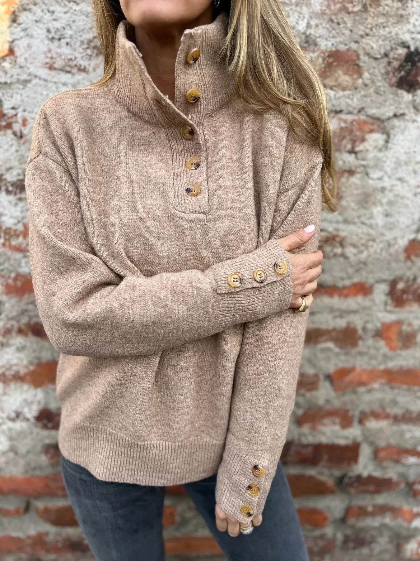 Full Size Button-Detail Turtleneck Sweater Plus Size - Store 42