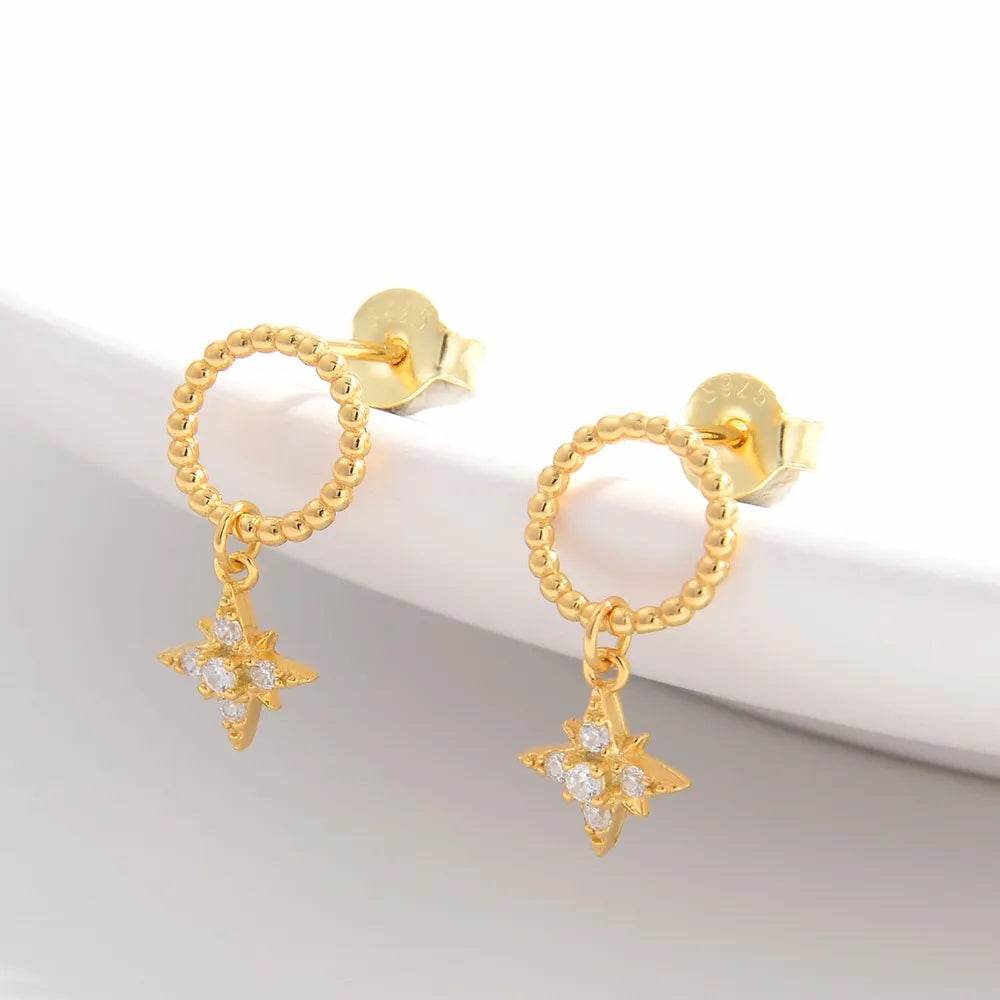 Elegant 925 Sterling Silver Zircon Dangle Earrings - 18K Gold-Plated Beauty