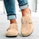 Round Toe Low Heel Buckle Loafers Tan