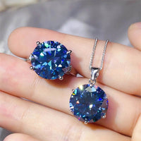 10 Carat Moissanite 925 Sterling Silver Ring and Necklace Set - Store 42