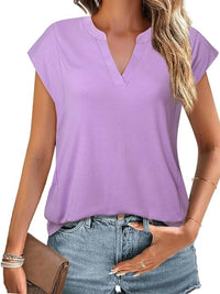 Stylish Casual Notched Short Sleeve Summer Blouse - Soft Stretchy Fabric, Perfect for Warm Days - Store 42