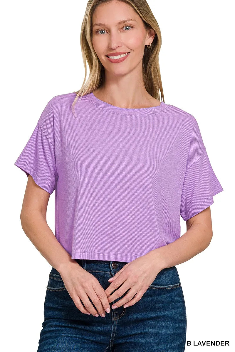 Zenana Ribbed Round-Neck Crop T-Shirt