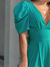 Full Size Cutout V-Neck Puff Sleeve Jumpsuit Plus Size - Store 42