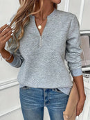 Quarter Zip Textured Long Sleeve Sweatshirt