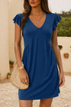 V-Neck Ruffled Cap Sleeve Dress Dark Blue