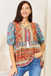 Devine Bohemian Tassel Tie Puff Sleeve Babydoll Blouse - Store 42