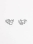 Elegant 925 Sterling Silver Heart Earrings with Inlaid Zircon - Platinum Plated - Store 42