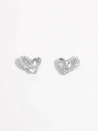 Elegant 925 Sterling Silver Heart Earrings with Inlaid Zircon - Platinum Plated - Store 42