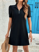 Zip Collar Short Sleeve Casual Mini Dress