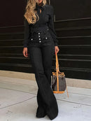 Button Fly High Waist Flare Jeans Black