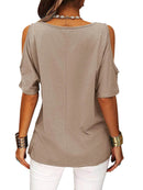 Full Size Crisscross Cold Shoulder Casual T-Shirt Plus Size - Store 42