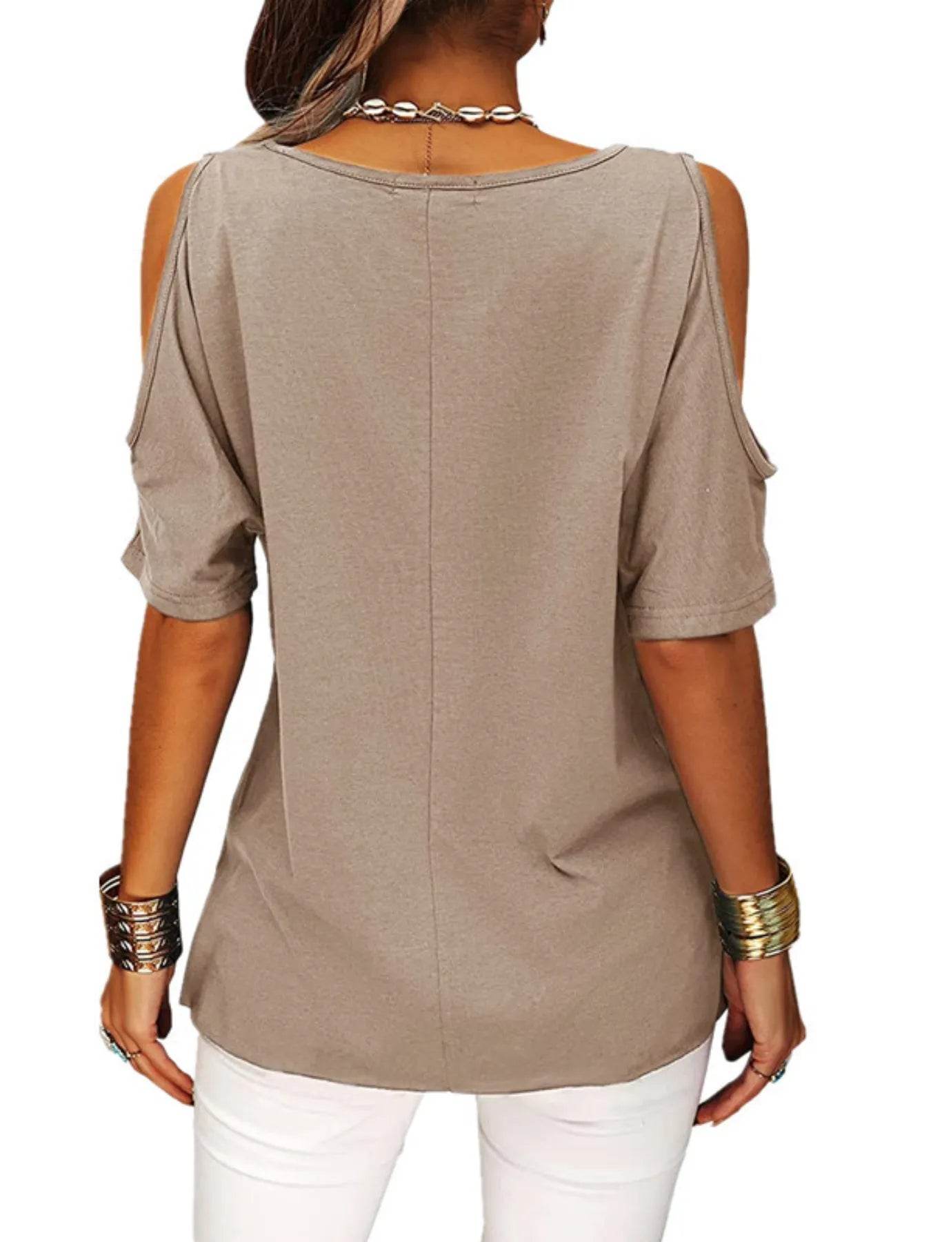 Full Size Crisscross Cold Shoulder Casual T-Shirt Plus Size - Store 42