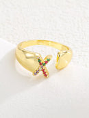 18K Gold-Plated Zircon Letter Ring X onesize
