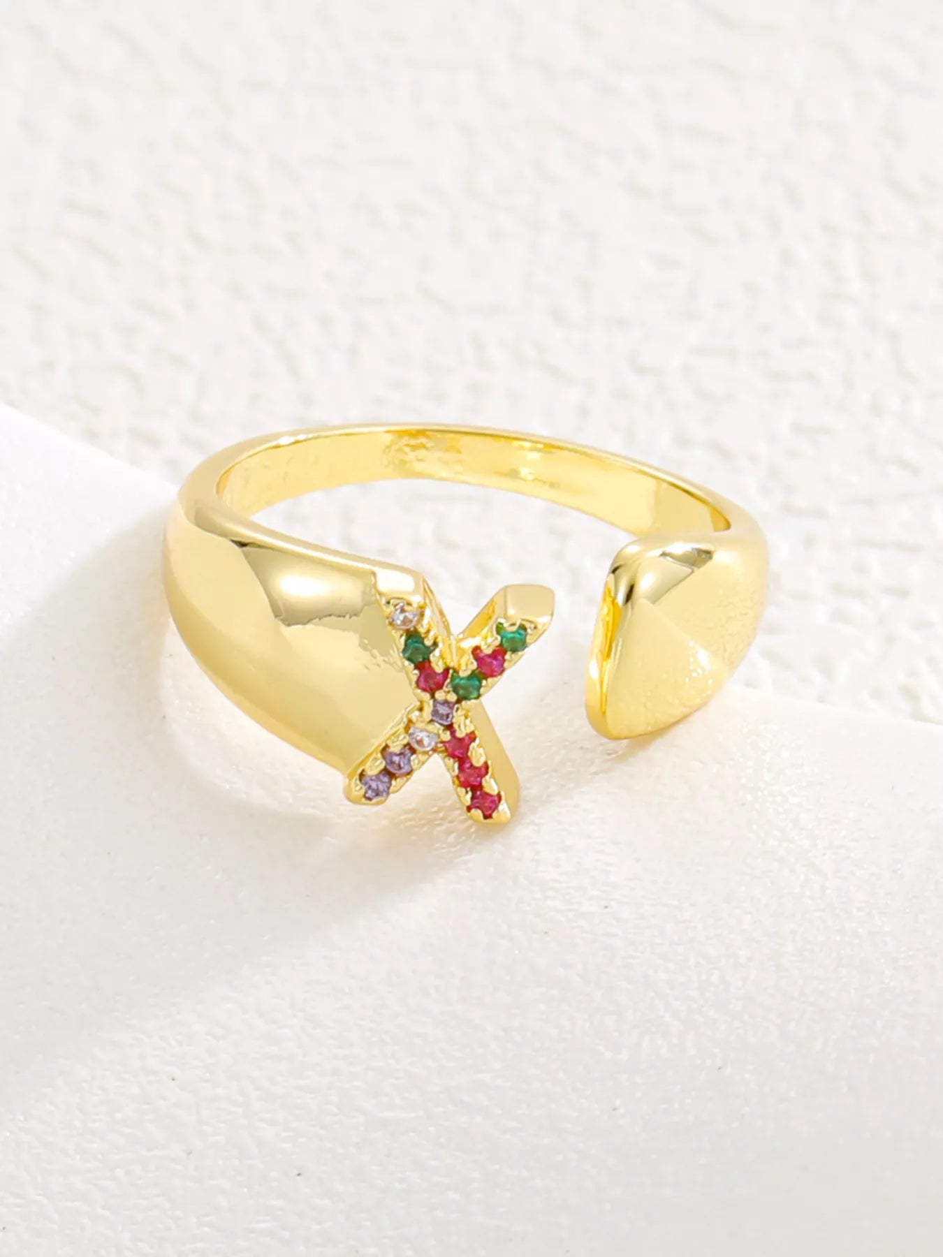 18K Gold-Plated Zircon Letter Ring X onesize