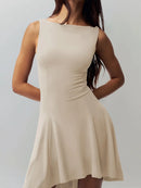 High-Low Round Neck Sleeveless Dress Tan