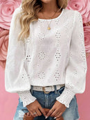 Eyelet Long Sleeve Blouse with Elastic Cuffs