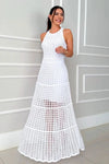 Hollowed-Out Sleeveless Maxi Dress White