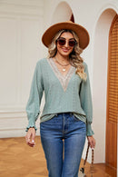 Stylish Contrast Flounce Sleeve Blouse - Opaque, Slightly Stretchy, Perfect for Casual Outings - Store 42