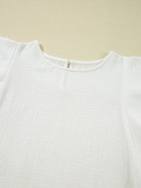 Crinkled Layered Ruffled Flutter Sleeve Blouse