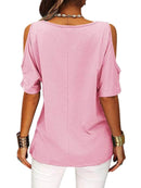 Full Size Crisscross Cold Shoulder Casual T-Shirt Plus Size - Store 42