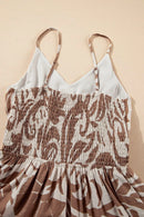 Floral Shirred High Waist Spaghetti Straps Dress