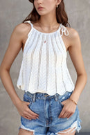 Tie Straps Wave Stripes Textured Eyelet Knitted Vest White