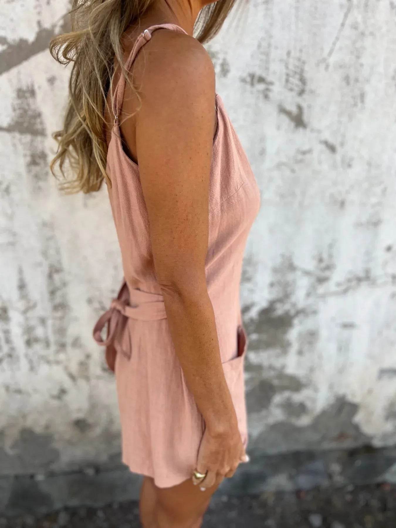 Full Size Button-Front Belted Cami Romper Plus Size - Store 42