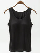 Full Size Wide Strap Modal Tank with Bra Black