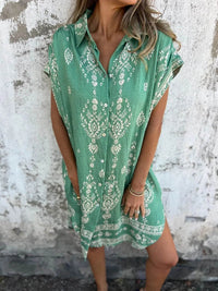 Full Size Printed Short Sleeve Button-Up Shirt Dress Plus Size - Store 42